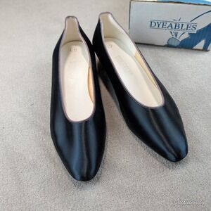 Dyeables Pumps Vintage 90s Satin Low Heel Formal Wedding Black Women Size 12W 12
